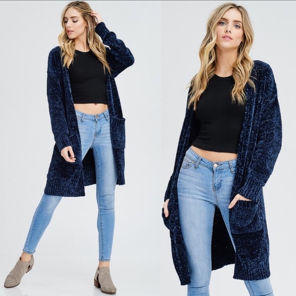 EMORY Chenille Long Line Cardigan Midnight Blue - Picture 10 of 10